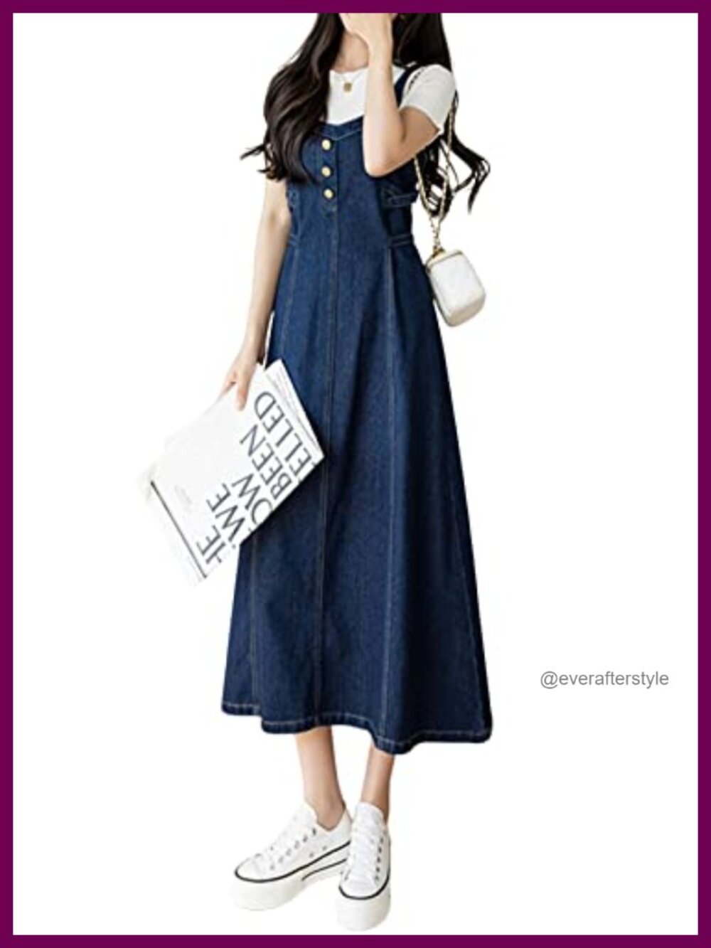 Sleeveless Denim Pinafore Midi Dress A-Line Smocked Back Straps